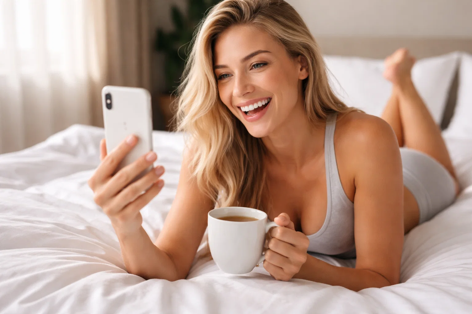 Woman using free government iPhone